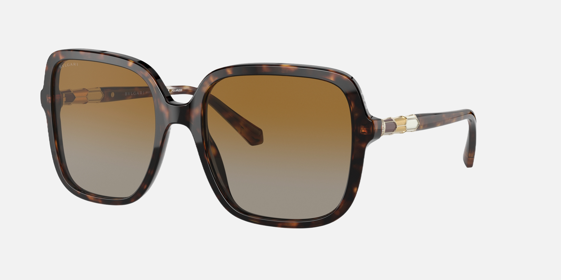 Bvlgari BV8228B 504/T5 oversized sunglasses for women in full rim plastic, with havana frame, and dark brown lenses. 57mm in lens size, 19mm in bridge size, and 140mm in temple length.