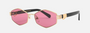 Marc Jacobs Marc 496/S Y11/VC hexagonal sunglasses for women in full rim metal, with gold frame, and pink lenses. 55mm in lens size, 17mm in bridge size, and 140mm in temple length.