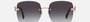 Bvlgari BV6173B 20148G square sunglasses for women in rimless metal, with pink gold frame, and grey gradient lenses. 58mm in lens size, 17mm in bridge size, and 140mm in temple length.