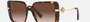Bvlgari BV8243B 504/13 square sunglasses for women in full rim plastic, with havana frame, and brown gradient lenses. 56mm in lens size, 17mm in bridge size, and 140mm in temple length.