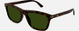 Gucci GG1444S 002 square sunglasses for men in full rim plastic, with havana frame, and green lenses. 55mm in lens size, 20mm in bridge size, and 145mm in temple length.