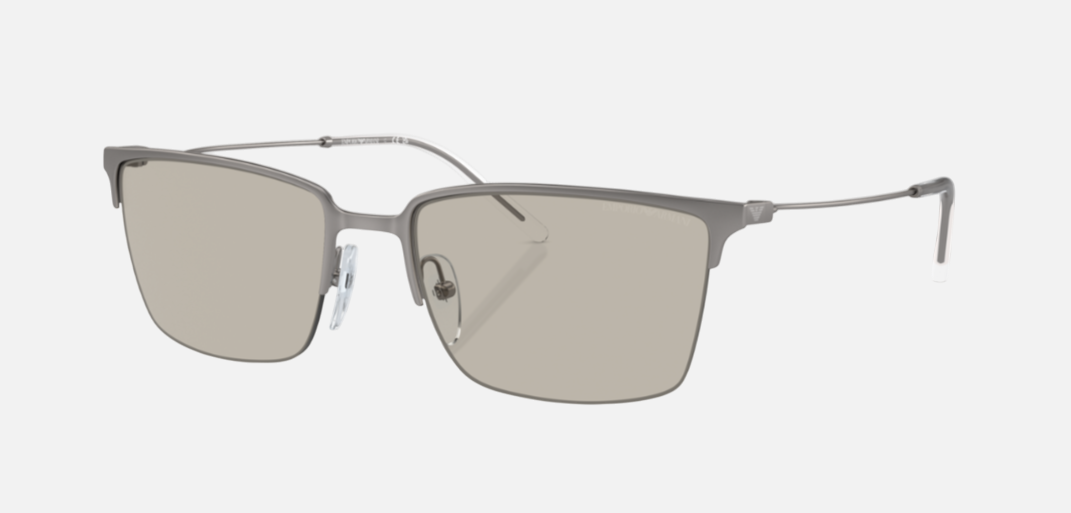Emporio Armani EA 2155 3003/3 men's full rim rectangular sunglasses in a matte gunmetal metal frame with light brown lenses. Features a 58 mm lens size, 19 mm bridge size, and 145 mm temple length. Available in Dubai, UAE.