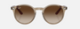 Ray-Ban Junior RJ9064S 712313 phantos sunglasses for kids in full rim injected, with polished transparent brown frame, and brown lenses. 44mm in lens size, 19mm in bridge size, and 130mm in temple length.
