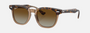 Ray-Ban Junior RJ9098S 7152T5 square sunglasses for kids in full rim acetate, with havana on transparent frame, and brown gradient lenses. 45mm in lens size, 18mm in bridge size, and 130mm in temple length.