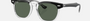 Ray-Ban Junior RJ9098S 715871 square sunglasses for kids in full rim acetate, with polished black on transparent frame, and dark green lenses. 45mm in lens size, 18mm in bridge size, and 130mm in temple length.