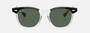 Ray-Ban Junior RJ9098S 715871 square sunglasses for kids in full rim acetate, with polished black on transparent frame, and dark green lenses. 45mm in lens size, 18mm in bridge size, and 130mm in temple length.