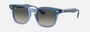 Ray-Ban Junior RJ9098S 715911 square sunglasses for kids in full rim acetate, with purple on transparent purple frame, and grey gradient lenses. 45mm in lens size, 18mm in bridge size, and 130mm in temple length.