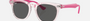 Ray-Ban Junior RJ9098S 716487 square sunglasses for kids in full rim acetate, with transparent pink frame, and dark grey lenses. 45mm in lens size, 18mm in bridge size, and 130mm in temple length.