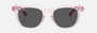 Ray-Ban Junior RJ9098S 716487 square sunglasses for kids in full rim acetate, with transparent pink frame, and dark grey lenses. 45mm in lens size, 18mm in bridge size, and 130mm in temple length.
