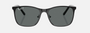 Ray-Ban Junior RJ9551S 295/81 square sunglasses for kids in full rim metal, with polished black on silver
  frame, and dark grey polarized lenses. 48mm in lens size, 16mm in bridge size, and 125mm in temple length.