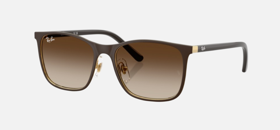 Ray-Ban Junior RJ9551S 297/13 square sunglasses for kids in full rim metal, with brown frame, and brown gradient lenses. 48mm in lens size, 16mm in bridge size, and 125mm in temple length.