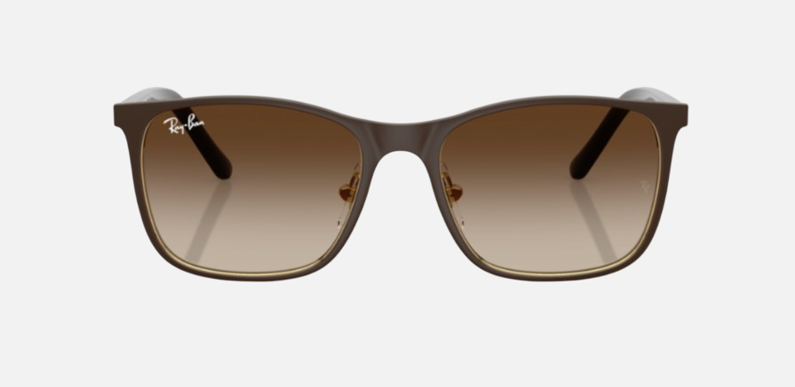 Ray-Ban Junior RJ9551S 297/13 square sunglasses for kids in full rim metal, with brown frame, and brown gradient lenses. 48mm in lens size, 16mm in bridge size, and 125mm in temple length.