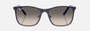 Ray-Ban Junior RJ9551S 298/11 square sunglasses for kids in full rim metal, with blue on silver frame, and grey gradien lenses. 48mm in lens size, 16mm in bridge size, and 125mm in temple length.