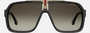 Carrera 1014/S 807 pilot sunglasses for men in full rim plastic, with black frame, and gradient brown lenses. 64mm in lens size, 10mm in bridge size, and 135mm in temple length.