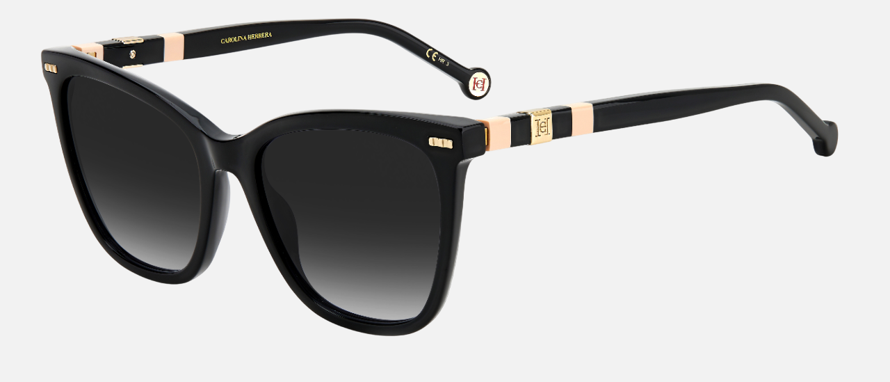 Carolina Herrera CH 0044/S 3H2 square sunglasses for women in full rim plastic, with black frame, and gradient grey lenses. 55mm in lens size, 18mm in bridge size, and 145mm in temple length.