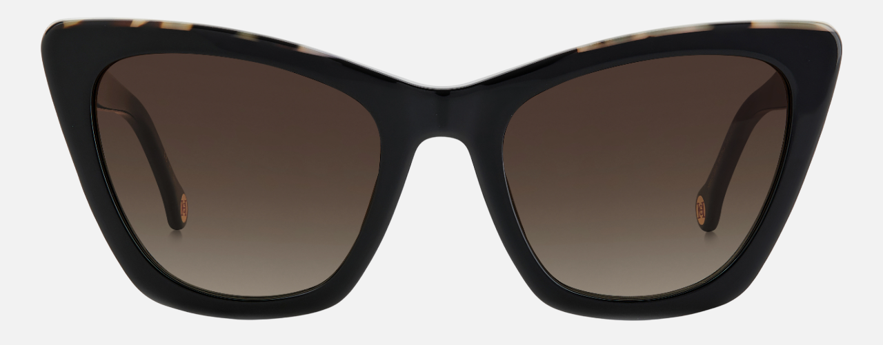 Carolina Herrera HER 0129/S WR7 cat-eye sunglasses for women in full rim plastic, with black havana frame, and gradient brown lenses. 55mm in lens size, 21mm in bridge size, and 145mm in temple length.