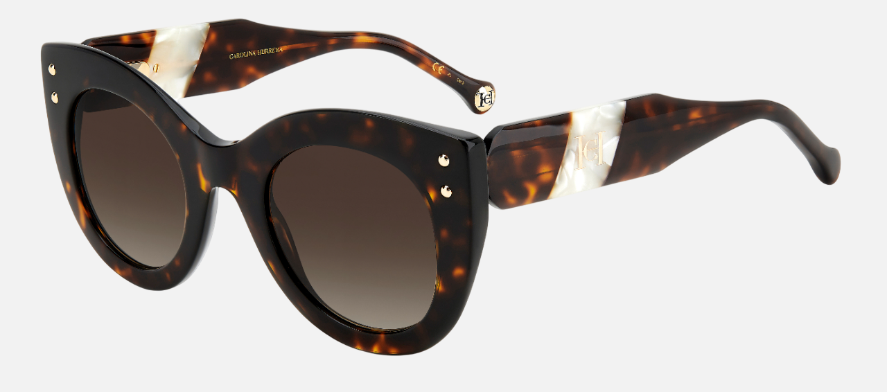 Carolina Herrera HER 0127/S C9K cat-eye sunglasses for women in full rim plastic, with havana white frame, and gradient brown lenses. 50mm in lens size, 26mm in bridge size, and 145mm in temple length.