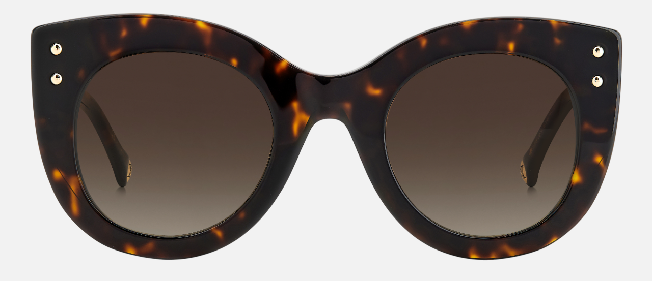 Carolina Herrera HER 0127/S C9K cat-eye sunglasses for women in full rim plastic, with havana white frame, and gradient brown lenses. 50mm in lens size, 26mm in bridge size, and 145mm in temple length.