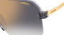 Carrera 1066/S KB7 pilot sunglasses for men in rimless metal, with transparent dark grey frame, and gradient grey gold mirror lenses. 63mm in lens size, 12mm in bridge size, and 145mm in temple length.