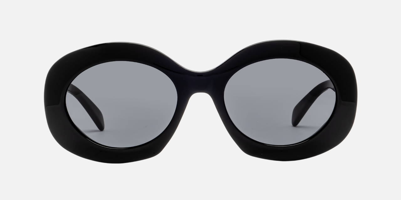 Celine Triomphe CL40292U 01A round sunglasses for women in full rim acetate, with black frame, and grey lenses. 54mm in lens size, 20mm in bridge size, and 140mm in temple length.