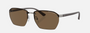 Armani Exchange AX2048S 608573 irregular sunglasses for men in full rim metal, with shiny gunmetal frame, and dark brown lenses. 59mm in lens size, 16mm in bridge size, and 132mm in temple length.