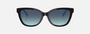 Tiffany TF4237B 80019S cat eye sunglasses for women in full rim acetate, with black frame, and blue gradient lenses. 55mm in lens size, 17mm in bridge size, and 140mm in temple length.