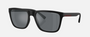 Armani Exchange AX4080S 80786G square sunglasses for men in full rim plastic, with dark grey frame, and black lenses. 57mm in lens size, 19mm in bridge size, and 145mm in temple length.