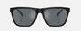 Armani Exchange AX4080S 80786G square sunglasses for men in full rim plastic, with dark grey frame, and black lenses. 57mm in lens size, 19mm in bridge size, and 145mm in temple length.