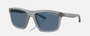 Armani Exchange AX4149SU 836380 square sunglasses for men in full rim plastic, with opaque grey frame, and dark blue lenses. 56mm in lens size, 18mm in bridge size, and 132mm in temple length.