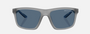 Armani Exchange AX4149SU 836380 square sunglasses for men in full rim plastic, with opaque grey frame, and dark blue lenses. 56mm in lens size, 18mm in bridge size, and 132mm in temple length.