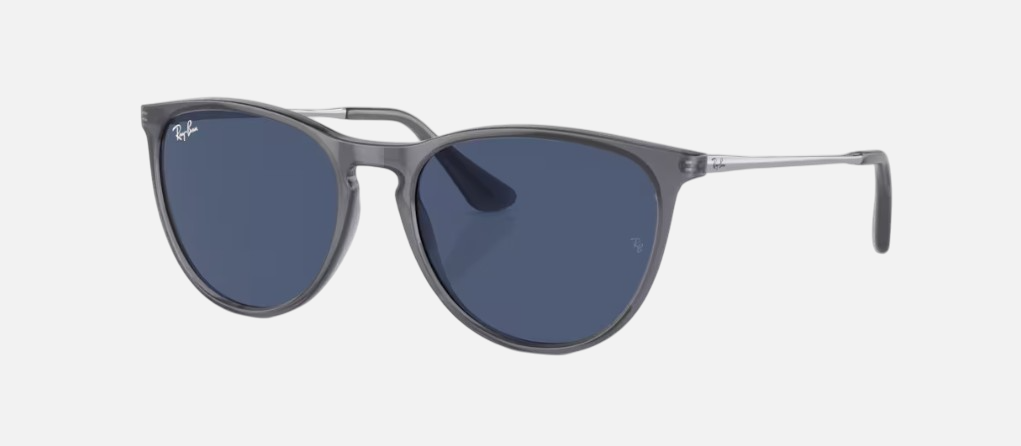 Ray-Ban Junior Erika Kids RJ9060S 713480 kids's full rim phantos sunglasses in a opal blue injected frame with dark blue lenses. Features a 50 mm lens size, 15 mm bridge size, and 130 mm temple length. Available in Dubai, UAE.