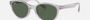 Ray-Ban Junior RJ9080S Kids Bio-Based 717171 square sunglasses for kids in full rim injected, with polished transparent grey frame, and green lenses. 45mm in lens size, 16mm in bridge size, and 125mm in temple length.