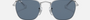 Ray-Ban Junior Frank Kids RJ9557S 212/80 square sunglasses for kids in full rim metal, with polished silver frame, and dark blue lenses. 46mm in lens size, 19mm in bridge size, and 130mm in temple length.