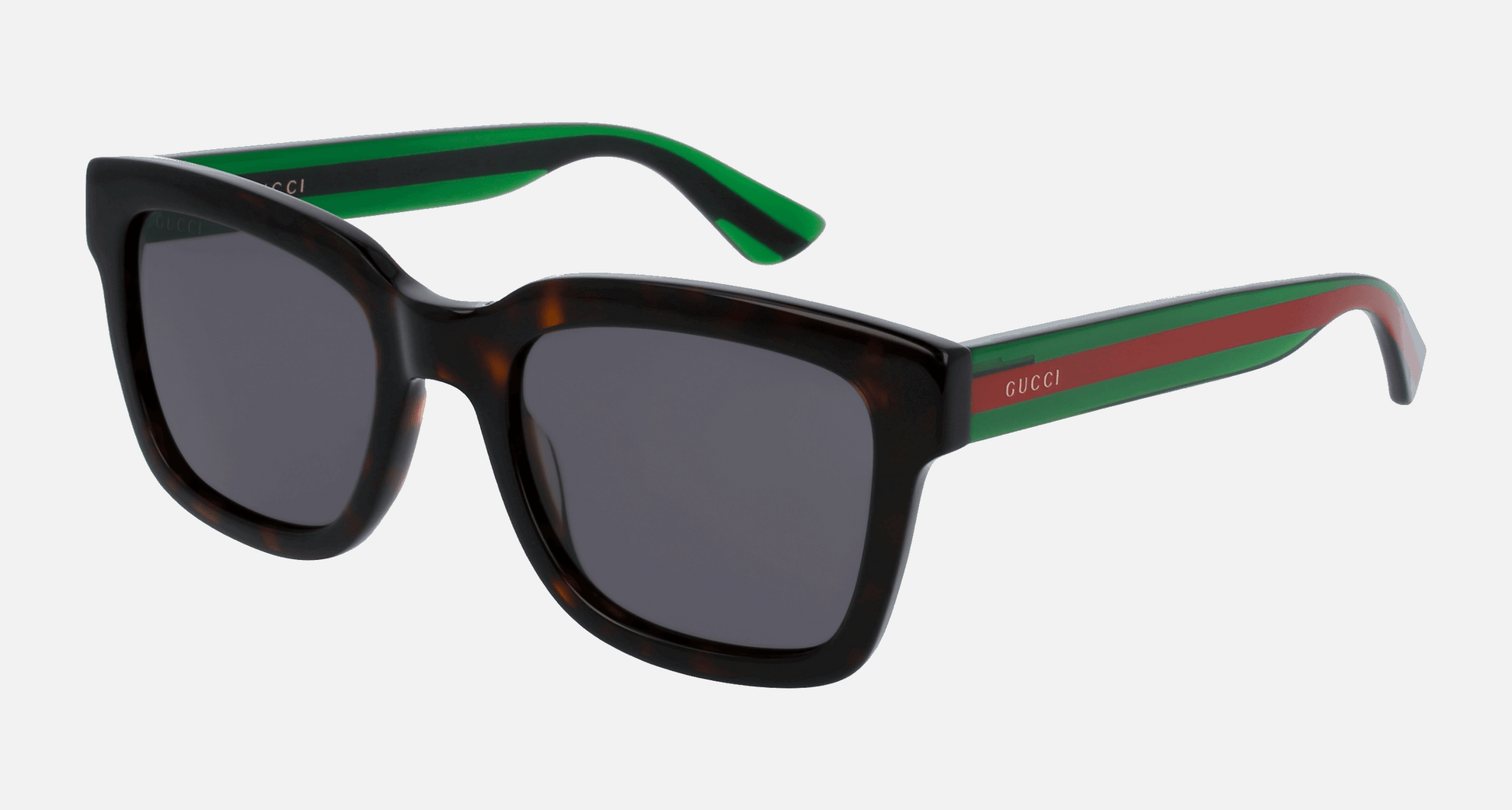 Gucci GG0001SN 003 women's full rim square sunglasses in havana frame and grey lenses, with 52mm lens size, 21mm bridge size, and 145mm temple size. Available in Dubai, UAE.