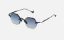 Eyepetizer Carnaby C.6-51 hexagonal sunglasses for unisex in rimless steel, with black frame, and grey gradient lenses. 50mm in lens size, 18mm in bridge size, and 145mm in temple length.