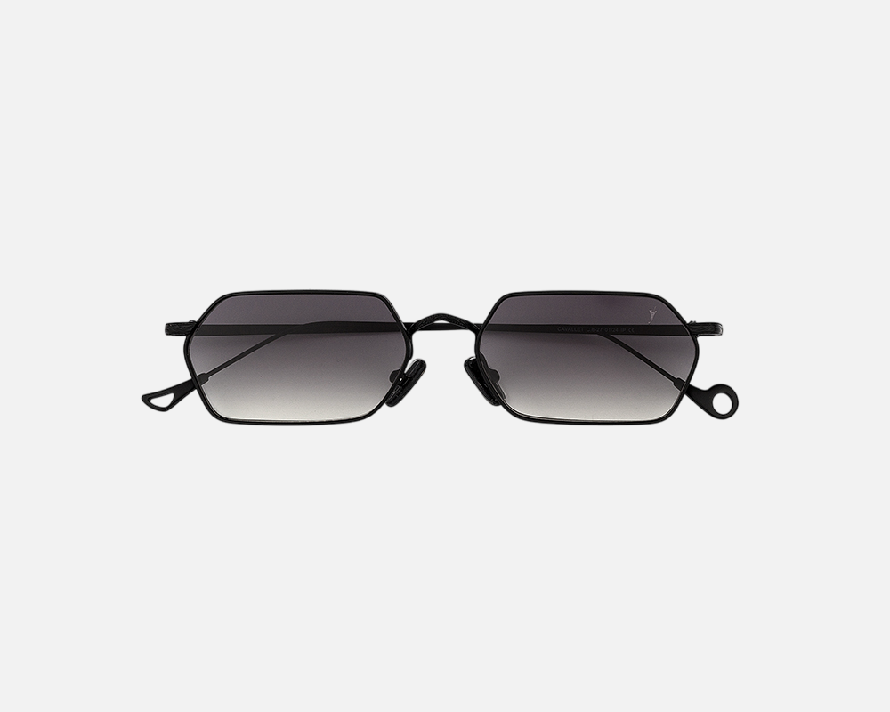 Eyepetizer Cavallet C.6-27 hexagonal sunglasses for unisex in full rim steel, with black frame, and grey gradient lenses. 55mm in lens size, 17mm in bridge size, and 145mm in temple length.