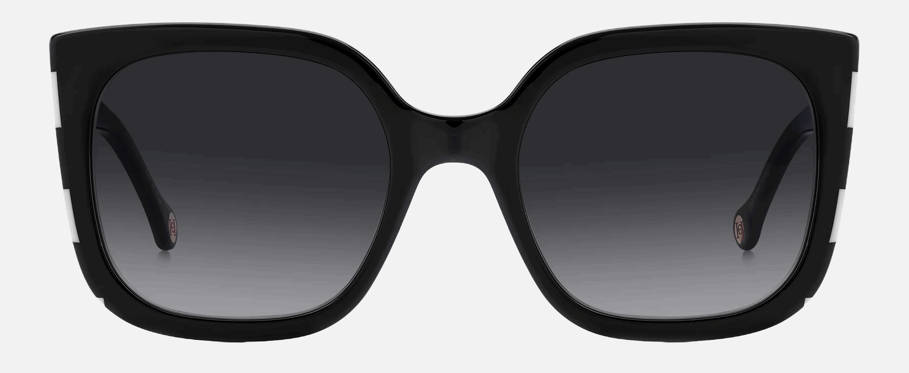Carolina Herrera HER 0128/S 80S/9O  women's full rim cat eye sunglasses in black white frame and dark grey gradient lenses, with 54mm lens size, 21mm bridge size, and 145mm temple size. Available in Dubai, UAE.