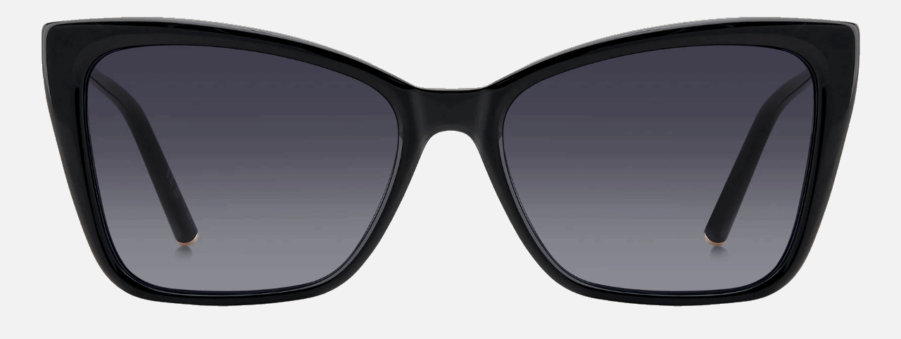 Carolina Herrera HER 0180/S 2M2/9O  women's full rim cat eye sunglasses in black gold frame and dark grey gradient lenses, with 57mm lens size, 17mm bridge size, and 145mm temple size. Available in Dubai, UAE.