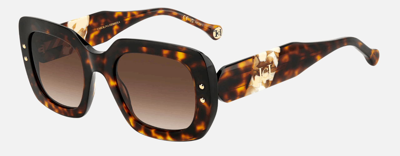 Carolina Herrera HER 0186/S C9K/HA  women's full rim rectangle sunglasses in havana white frame and brown gradient lenses, with 52mm lens size, 22mm bridge size, and 145mm temple size. Available in Dubai, UAE.