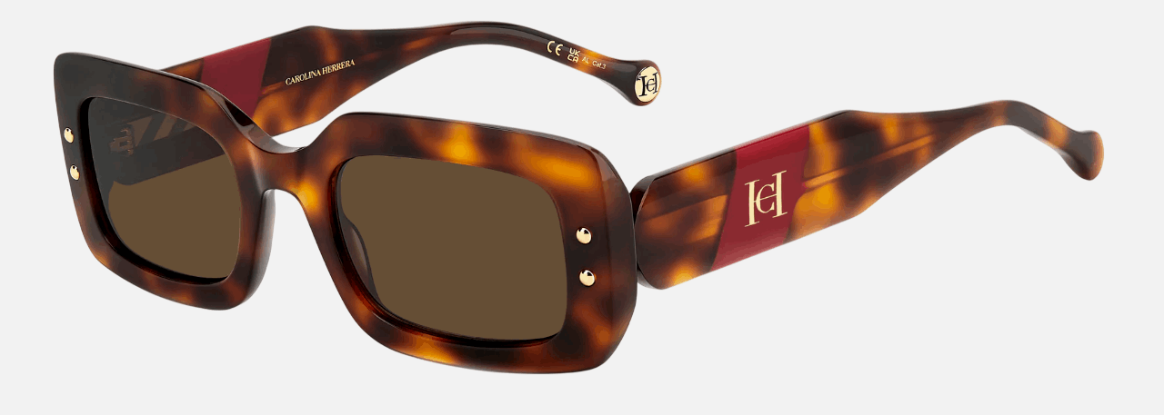 Carolina Herrera HER 0187/S O63/70  women's full rim rectangle sunglasses in havana red frame and brown lenses, with 50mm lens size, 22mm bridge size, and 145mm temple size. Available in Dubai, UAE.