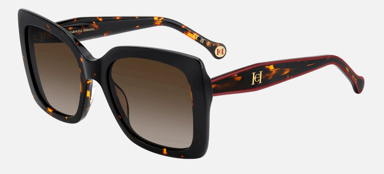 Carolina Herrera HER 0258/G/S 086/HA  women's full rim square sunglasses in havana frame and brown gradient lenses, with 54mm lens size, 20mm bridge size, and 140mm temple size. Available in Dubai, UAE.