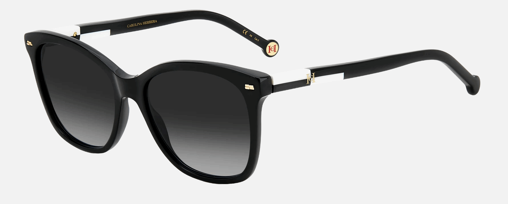 Carolina Herrera HER 0137/S 80S/9O  women's full rim cat eye sunglasses in black white frame and dark grey gradient lenses, with 54mm lens size, 17mm bridge size, and 145mm temple size. Available in Dubai, UAE.