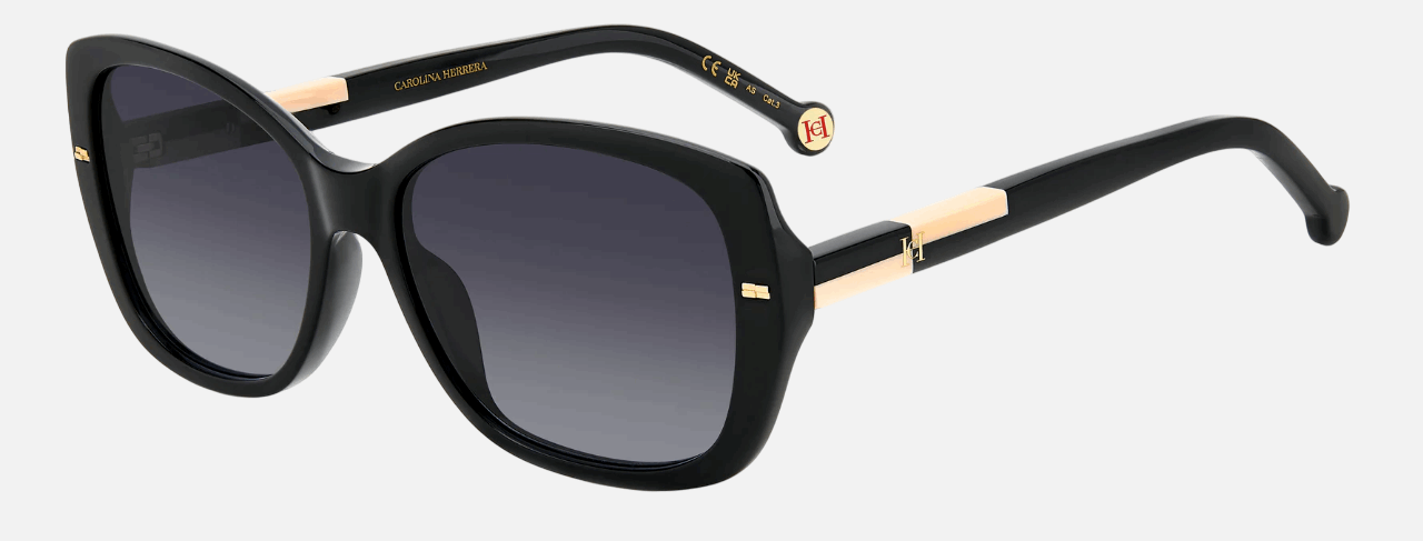 Carolina Herrera HER 0176/G/S KDX/9O  women's full rim butterfly sunglasses in black nude frame and dark grey gradient lenses, with 56mm lens size, 16mm bridge size, and 140mm temple size. Available in Dubai, UAE.
