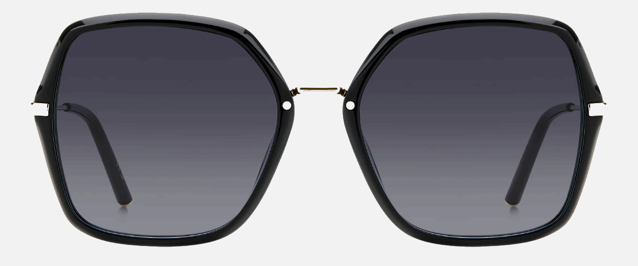 Carolina Herrera HER 0217/S 2M2/9O  women's full rim square sunglasses in black gold frame and dark grey gradient lenses, with 57mm lens size, 19mm bridge size, and 145mm temple size. Available in Dubai, UAE.