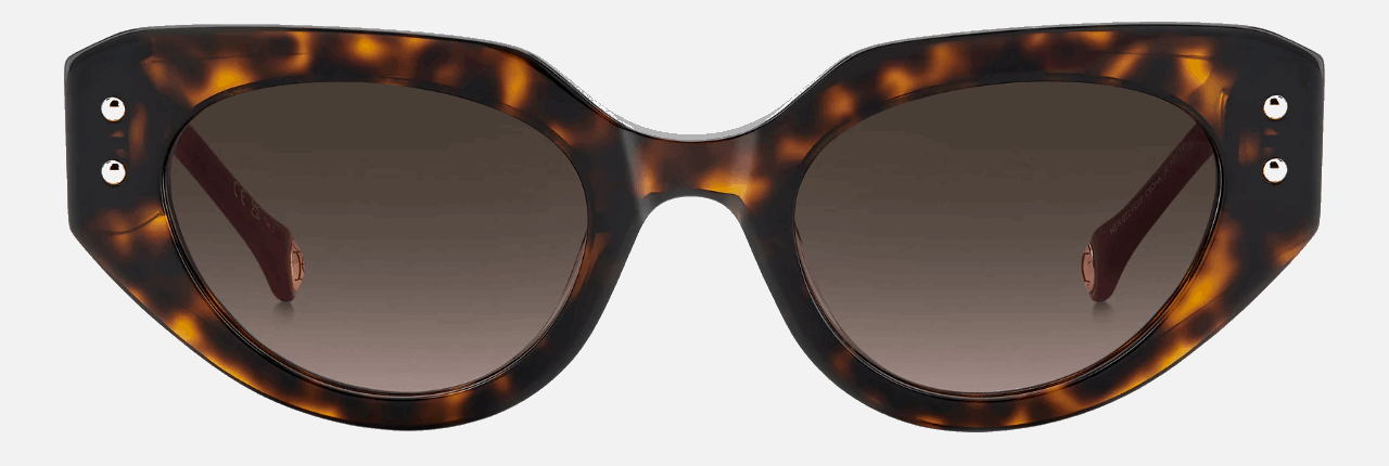 Carolina Herrera HER 0221/G/S O63/HA  women's full rim cat eye sunglasses in havana red frame and brown gradient lenses, with 50mm lens size, 22mm bridge size, and 145mm temple size. Available in Dubai, UAE.