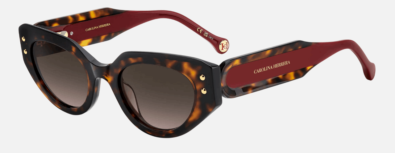 Carolina Herrera HER 0221/G/S O63/HA  women's full rim cat eye sunglasses in havana red frame and brown gradient lenses, with 50mm lens size, 22mm bridge size, and 145mm temple size. Available in Dubai, UAE.