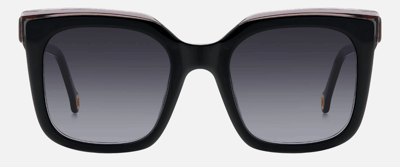 Carolina Herrera HER 0249/G/S 807/9O  women's full rim square sunglasses in black frame and dark grey gradient lenses, with 51mm lens size, 22mm bridge size, and 145mm temple size. Available in Dubai, UAE.