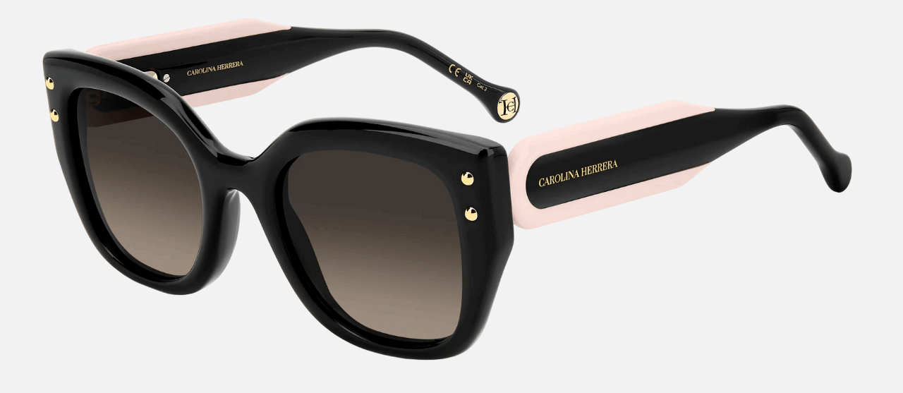 Carolina Herrera HER 0312/S 3H2/HA  women's full rim square sunglasses in black pink frame and brown gradient lenses, with 51mm lens size, 24mm bridge size, and 145mm temple size. Available in Dubai, UAE.