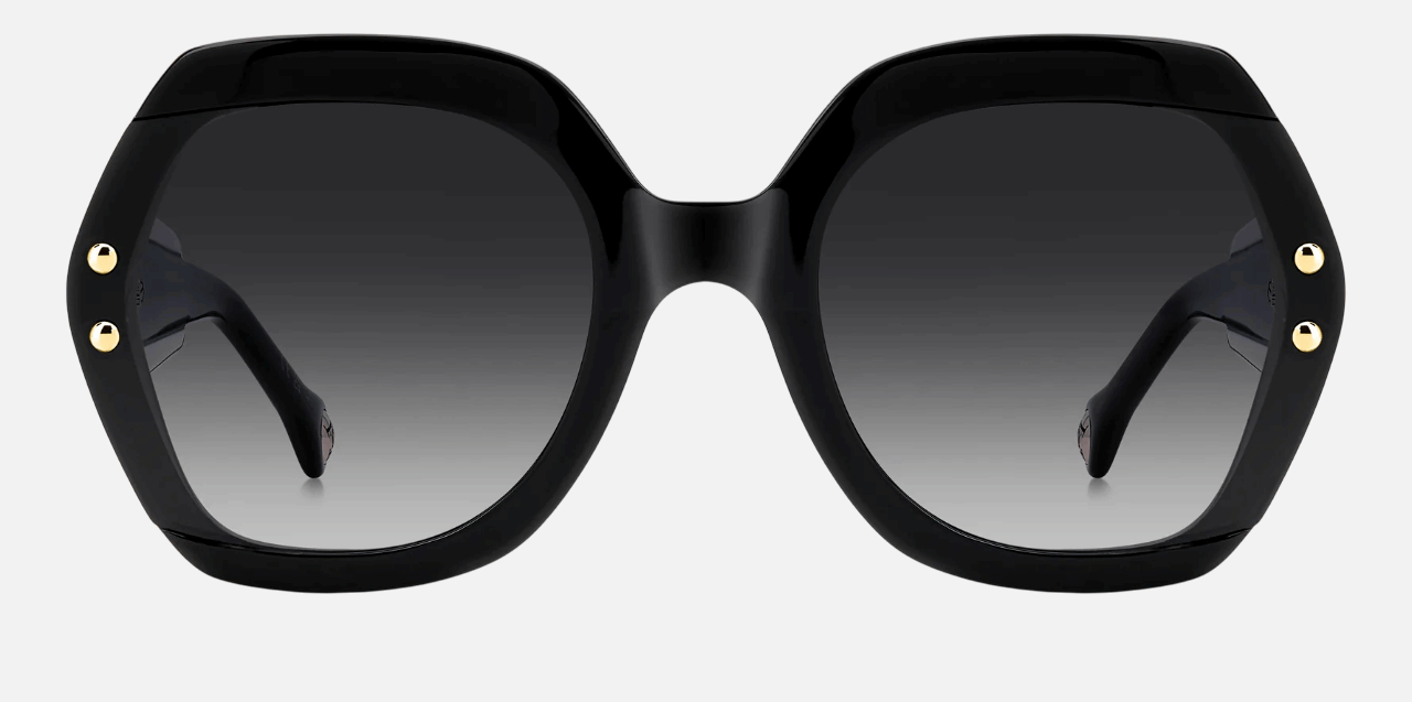 Carolina Herrera HER 0314/G/S 3H2/9O  women's full rim square sunglasses in black pink frame and dark grey gradient lenses, with 61mm lens size, 24mm bridge size, and 145mm temple size. Available in Dubai, UAE.