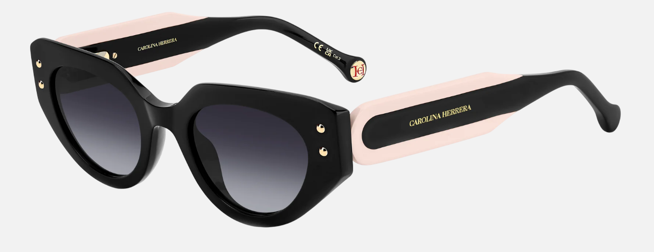 Carolina Herrera HER 0221/G/S 3H2/9O  women's full rim cat eye sunglasses in black pink frame and grey gradient lenses, with 50mm lens size, 22mm bridge size, and 145mm temple size. Available in Dubai, UAE.